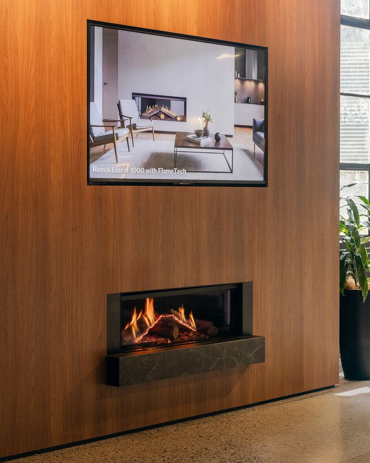 ES1000 Electric Fireplace In Rinnai Showroom at Residium Design + Building Centre